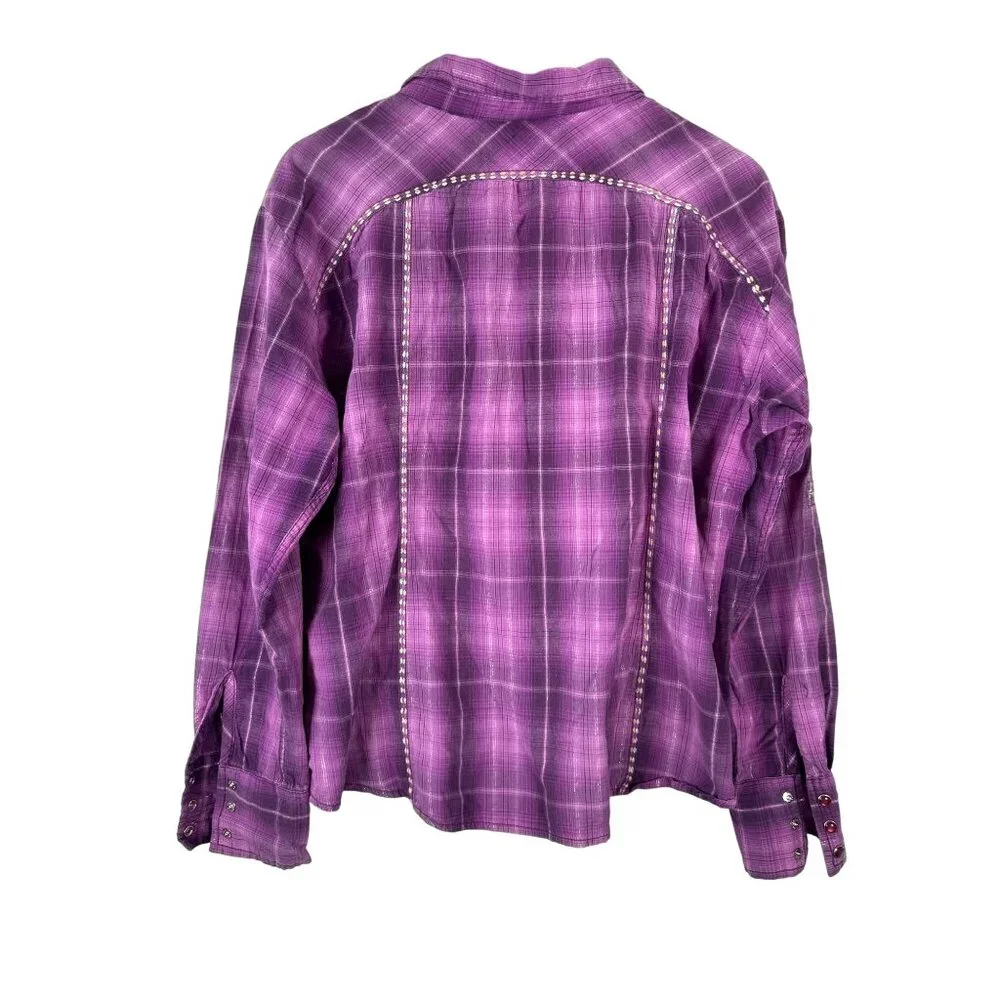 Panhandle Slim Womens Purple Plaid Embroidered Western Shirt‎ sz XXL - Picture 4 of 9